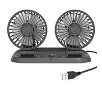 MASO Ventola di raffreddamento per auto a doppia testa, rotazione verticale a 360°, orizzontale a 180°, con porta USB/accendisigari, 5 V/12 V/24 V