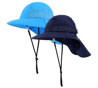 MASOCIO Cappello Neonato Bambino con Copricollo 2 Pezzi Cappellino Pescatore Bimbo Estivo Mare Sole Anti UV Spiaggia 7 8 9 10 11 Cappello età 6-12 Anni Blu Blu Marina