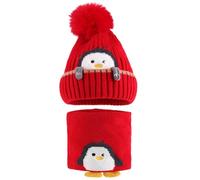 MASOCIO Set Cappello e Sciarpa Neonato Bambino Invernale Cappellino Scaldacollo Neonata Bambina Bimbo Bimba Caldo 2 Berretti Berretto PON PON 6 12 18 Mesi Cuffia Ragazzo 1-3 Anni Rosso