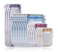Mason Jar Bottiglie Borse riutilizzabili 4 Dimensioni a prova di perdite, con cerniera per conservare alimenti, sacchetti per snack e panini, caramelle, 20 pezzi