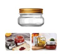 Mason Jars - Barattolo in vetro a bocca larga con coperchi ermetici, per fermentazione, decapaggio, preparazione dei pasti, avena e centrotavola (oro, 150 ml)