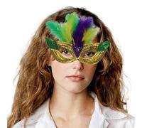 Masquerade Maschera, Maschera da Trucco Mezza Faccia con Effetto Sequenziale in tonalità Verde Viola e Dorato per Spettacoli Teatrali e Artistici di Alta qualità Professionale