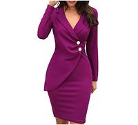 Masrin Abbigliamento da lavoro da donna alla moda in tinta unita vestito attillato con scollo a V e maniche a petalo Abito lungo a vita alta e spacco per feste