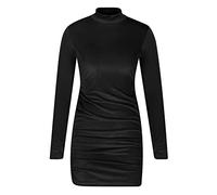Masrin Abito tubino da donna, sexy, tinta unita, in velluto dorato, a forma di collo alto, a maniche lunghe, a matita, abito per la primavera, per feste e feste