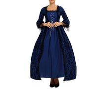 Masrin Costume medievale rinascimentale per cosplay, da donna, per Halloween, vintage, ricami in pizzo, abito da sera, scollo a maniche lunghe, abito da ballo, abito da principessa vittoriano, abito