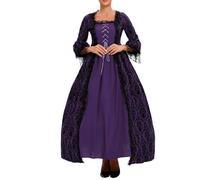 Masrin Costume medievale rinascimentale per cosplay, da donna, per Halloween, vintage, ricami in pizzo, abito da sera, scollo a maniche lunghe, abito da ballo, abito da principessa vittoriano, abito