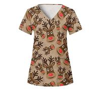 Masrin Cura Abbigliamento da donna, maglietta a tema natalizio, cura per infermieristica, scollo a V, a maniche corte, maglietta a casacca Merry Christmas Uniformi mediche, uniforme per