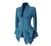 Masrin Elegante camicia da donna smoking vintage steampunk gotico rinascimentale per feste, stile medievale, con finiture in pizzo, tunica irregolare con scollo a V e maniche lunghe, Celeste., M