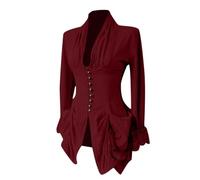 Masrin Elegante camicia da donna smoking vintage steampunk gotico rinascimentale per feste, stile medievale, con finiture in pizzo, tunica irregolare con scollo a V e maniche lunghe