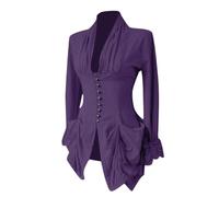 Masrin Elegante camicia da donna smoking vintage steampunk gotico rinascimentale per feste, stile medievale, con finiture in pizzo, tunica irregolare con scollo a V e maniche lunghe, viola., S