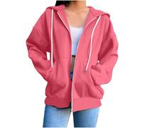 Masrin Felpa da donna, oversize, tinta unita, con chiusura lampo e cappuccio, a maniche lunghe, con cappuccio, per primavera, autunno, alla moda, con cappuccio, P-ink, M