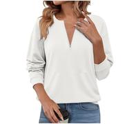 Masrin Felpa in pile da donna a mezza cerniera, alla moda, tinta unita, con chiusura lampo, per il tempo libero, con tasche, per autunno e inverno, abbigliamento morbido, bianco, XXL