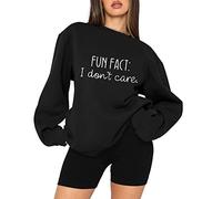 Masrin Fun Fact I Don't Care Oversize Felpa da donna divertente con scritta in lingua tedesca "Autunno Inverno" peluche Top girocollo a maniche lunghe, taglie grandi