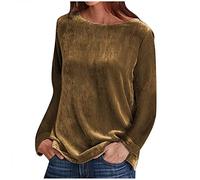 Masrin Maglia a maniche lunghe da donna, vintage, in tinta unita, oro, in velluto, per l'autunno, con scollo rotondo, a maniche lunghe, maglione leggero, vestibilità normale, a tunica, per la