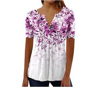 Masrin Maglietta a maniche lunghe, da donna, con bottoni, alla moda, con stampa paesaggistica, scollo a V, a maniche corte, estiva, elegante, a tunica, a maniche lunghe, larghe, da streetwear