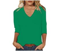 Masrin Maglietta da donna a maniche a 3/4, alla moda, a tinta unita, a tre quarti, con scollo a V, per tutte le partite, per lo sport, regalo per le donne, verde, M