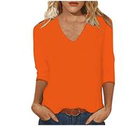 Masrin Maglietta da donna a maniche a 3/4, alla moda, a tinta unita, a tre quarti, con scollo a V, per tutte le partite, per lo sport, regalo per le donne, multicolore, XL