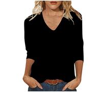 Masrin Maglietta da donna a maniche a 3/4, alla moda, a tinta unita, a tre quarti, con scollo a V, per tutte le partite, per lo sport, regalo per le donne