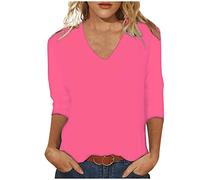 Masrin Maglietta da donna a maniche a 3/4, alla moda, a tinta unita, a tre quarti, con scollo a V, per tutte le partite, per lo sport, regalo per le donne, rosa 2, S