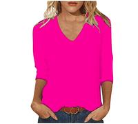 Masrin Maglietta da donna a maniche a 3/4, alla moda, a tinta unita, a tre quarti, con scollo a V, per tutte le partite, per lo sport, regalo per le donne