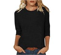 Masrin Maglietta da donna a maniche a 3/4, casual, in tinta unita, con scollo a O, maniche a tre quarti, per l'estate e l'autunno, basic