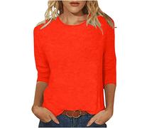 Masrin Maglietta da donna alla moda con maniche a tre quarti, elegante, tinta unita, scollo rotondo, casual, maniche a 3/4, camicetta estiva e autunno, a maniche lunghe, comoda, per feste