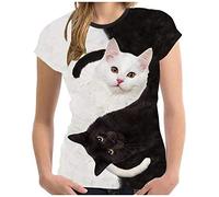 Masrin Maglietta da donna, casual, con motivo di gatto, taglia Plus, stampa 3D, maglia estiva a maniche corte, scollo a O, per animali domestici, gatto