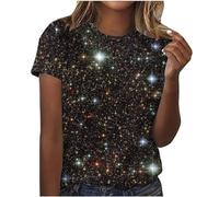 Masrin Maglietta da donna colorata con stampa galassia top primaverile estate basic, maglietta mistero pianeta universo grafica, camicetta girocollo a maniche corte, maglietta estiva, Nero-57, L