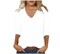 Masrin Maglietta da donna con maniche a 3/4, T-shirt, top casual monocromatico, pullover con scollo a O, maniche a tre quarti, top pullover, estate autunno, maglietta basic, tunica ampia versatile