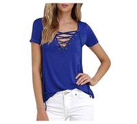 Masrin Maglietta estiva da donna con lacci, alla moda, in tinta unita, a maniche corte, con scollo a V, per tutte le partite, per le vacanze, per il tempo libero, per le donne