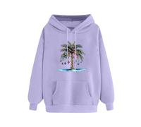 Masrin Maglione natalizio da donna, alla moda, motivo albero di Natale, con cappuccio, per autunno e inverno, felpa con cappuccio e coulisse, in velluto sottile, a maniche lunghe, viola., XL