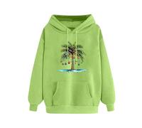 Masrin Maglione natalizio da donna, alla moda, motivo albero di Natale, con cappuccio, per autunno e inverno, felpa con cappuccio e coulisse, in velluto sottile, a maniche lunghe, verde, S