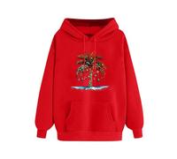 Masrin Maglione natalizio da donna, alla moda, motivo albero di Natale, con cappuccio, per autunno e inverno, felpa con cappuccio e coulisse, in velluto sottile, a maniche lunghe, Colore: rosso, L