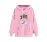 Masrin Maglione natalizio da donna, alla moda, motivo albero di Natale, con cappuccio, per autunno e inverno, felpa con cappuccio e coulisse, in velluto sottile, a maniche lunghe, Colore: rosa., M