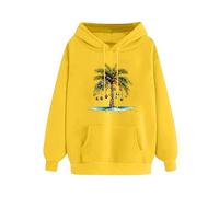 Masrin Maglione natalizio da donna, alla moda, motivo albero di Natale, con cappuccio, per autunno e inverno, felpa con cappuccio e coulisse, in velluto sottile, a maniche lunghe, giallo., XXL