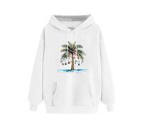 Masrin Maglione natalizio da donna, alla moda, motivo albero di Natale, con cappuccio, per autunno e inverno, felpa con cappuccio e coulisse, in velluto sottile, a maniche lunghe, bianco, L
