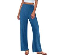 Masrin Pantaloni da casa da donna, in tinta unita, a gamba larga, per il tempo libero, in vita elastica, morbidi e confortevoli, a costine