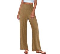 Masrin Pantaloni da casa da donna, in tinta unita, a gamba larga, per il tempo libero, in vita elastica, morbidi e confortevoli, a costine