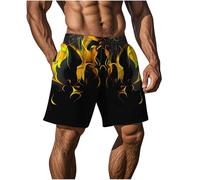 Masrin Pantaloni da spiaggia da uomo, alla moda, modello Palazzo, pantaloni corti casual con stampa fiamma, per le vacanze, divertenti, da spiaggia, ad asciugatura rapida, a gamba larga, pantaloni
