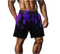 Masrin Pantaloni da spiaggia da uomo, alla moda, modello Palazzo, pantaloni corti casual con stampa fiamma, per le vacanze, divertenti, da spiaggia, ad asciugatura rapida, a gamba larga, pantaloni