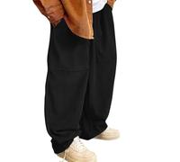 Masrin Pantaloni in velluto da uomo, oversize, palazzo, dritti, elasticizzati, per il tempo libero, con gambe, larghe, con coulisse, taglie forti, pantaloni da lavoro, da trekking, 2XL-5XL, Nero , 4XL