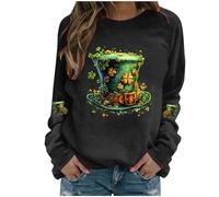 Masrin St Patrick's Day Costume da donna felpa senza cappuccio Irlanda, a maniche lunghe, elegante, motivo leprechaun, per carnevale e feste a tema, Lá Fhéile Pádraig Sona Duit, Nero , L