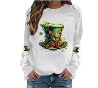 Masrin St Patrick's Day Costume da donna felpa senza cappuccio Irlanda, a maniche lunghe, elegante, motivo leprechaun, per carnevale e feste a tema, Lá Fhéile Pádraig Sona Duit, bianco, XXL
