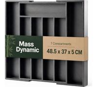 MASS DYNAMIC Portaposate per cassetto delle posate, vassoio espandibile in bambù per utensili da cucina, supporto regolabile per posate e posate, 7 scomparti per cucchiai, forchette, coltelli (nero)