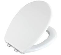 Mass Dynamic Sedile WC con chiusura ammortizzata, in plastica bianca, con sgancio rapido, cerniere regolabili Top Fix, sedile WC ovale standard (450 mm x 370 mm)