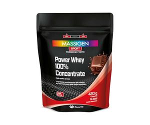 Mass Sport Power Whey 100% Concentrate Cioccolato, 420 g, Integratore Proteico con Proteine del Siero del Latte, Ricco di Vitamine e Aminoacidi, 14 Dosi, Senza Glutine