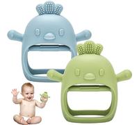 Massaggia Gengive Neonato 2 Pezzi, Dentizione 3-6-9 Mesi, Giochi con Accessori Freezer, Guanti Giocattolo (Blu+Verde)