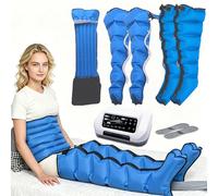Massaggiatore a 6 camere d'aria per drenaggio linfatico, massaggiatore a compressione per gambe, taglia L, telecomando, complemento per il drenaggio linfatico manuale (blu, XL 2 leggings, fascia