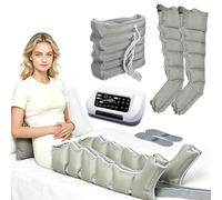 Massaggiatore a 6 camere d'aria per drenaggio linfatico, massaggiatore a compressione per gambe, taglia L, telecomando, complemento per il drenaggio linfatico manuale (grigio, L 2 leggings, fascia
