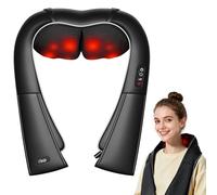 Massaggiatore Cervicale Shiatsu con Funzione Riscaldante, Massaggio Spalle e Schiena con 3 Intensità e Rotazione Bi-direzionale, Regalo per Donna e Uomo, Ideale per Casa, Ufficio e Auto